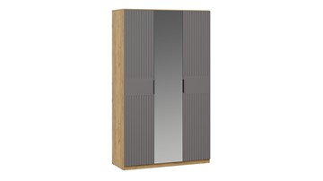 Шкаф для одежды 3-х дверный с зеркалом Хилтон (Дуб Крафт золотой/Графит матовый) в Набережных Челнах