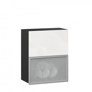 Кухонный навесной шкаф 600 горизонтальный Шервуд, ЛД 281.971.000.086, со стеклом, черный/белый глянец в Нижнекамске