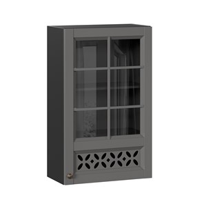 Кухонный навесной шкаф Амели-3 600 высокий со стеклом ЛД 299.450.000.048, Черный/Оникс серый в Альметьевске