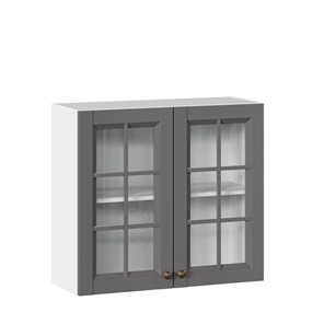 Кухонный навесной шкаф Амели-3 800 со стеклом ЛД 299.360.000.034, Белый/Оникс серый в Нижнекамске
