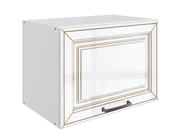 Навесной кухонный шкаф Атланта L500 Н360 (1 дв. гл.) эмаль (белый/белый глянец патина золото) в Нижнекамске - предосмотр