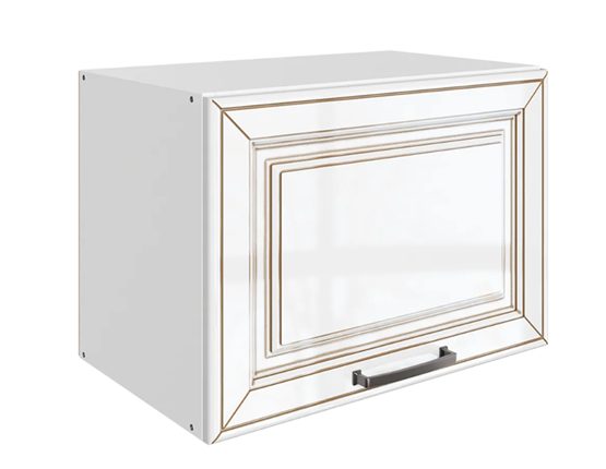 Навесной кухонный шкаф Атланта L500 Н360 (1 дв. гл.) эмаль (белый/белый глянец патина золото) в Нижнекамске - изображение