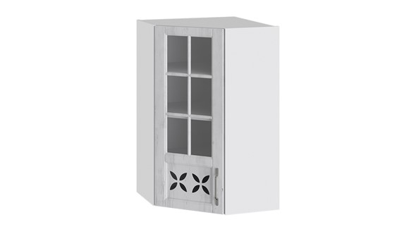 Шкаф на кухню Прованс (Белый глянец/Санторини светлый) угловой со стеклом ВУ45_96-(40)_1ДРДс(L) в Альметьевске - изображение