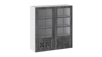 Кухонный шкаф Прованс (Белый глянец/Санторини темный) cо стеклом В_96-90_2ДРДс в Набережных Челнах