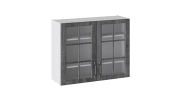 Кухонный шкаф Прованс (Белый глянец/Санторини темный) со стеклом В_72-90_2ДРс в Набережных Челнах