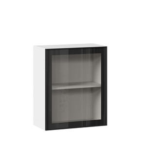 Навесной кухонный шкаф со стеклом 600 Индиго ЛД 298.350.000.105, Белый/Чёрный в Нижнекамске