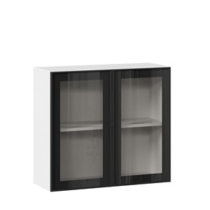 Шкаф на кухню со стеклом 800 Индиго ЛД 298.360.000.023, Белый/Чёрный в Нижнекамске