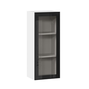 Кухонный навесной шкаф высокий со стеклом 400 Индиго ЛД 298.420.000.026, Белый/Чёрный в Набережных Челнах