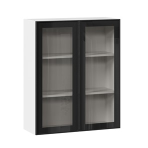 Кухонный шкаф высокий со стеклом 800 Индиго ЛД 298.460.000.030, Белый/Чёрный в Набережных Челнах