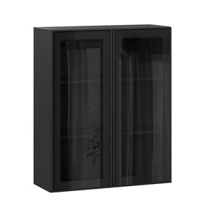 Навесной кухонный шкаф высокий со стеклом 800 Индиго ЛД 298.460.000.156, Чёрный/Чёрный в Нижнекамске - предосмотр