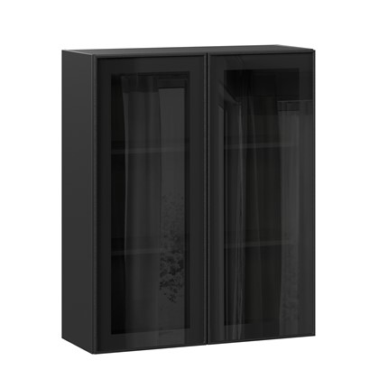 Навесной кухонный шкаф высокий со стеклом 800 Индиго ЛД 298.460.000.156, Чёрный/Чёрный в Нижнекамске - изображение
