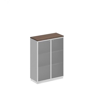 Шкаф для документов средний со стеклянными дверьми в рамке Bravo, дуб гладстоун/белый премиум (90х40х124,6) в Нижнекамске