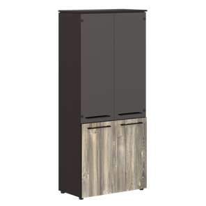 Шкаф колонка со стеклянными и глухими дверями MORRIS  Дуб Базель/Венге Магия MHC 85.2 (854х423х1956) в Набережных Челнах