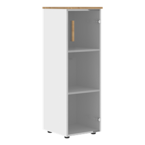 Шкаф колонна средний со стеклянной правой дверью FORTA Белый-Дуб Гамильтон FMC 40.2 (R) (399х404х801) в Нижнекамске - предосмотр