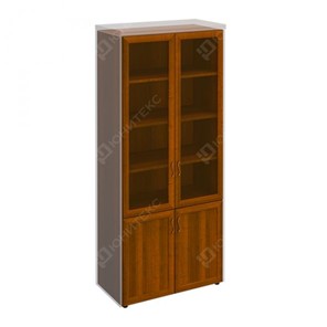 Шкаф для документов со стеклянными дверьми в рамке Мастер, темный орех (90х45х208) МТ 379 в Альметьевске