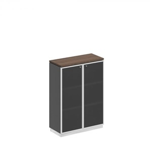 Шкаф для документов средний со стеклянными дверьми в рамке Bravo, дуб гладстоун/антрацит премиум (90х40х124,6) в Казани