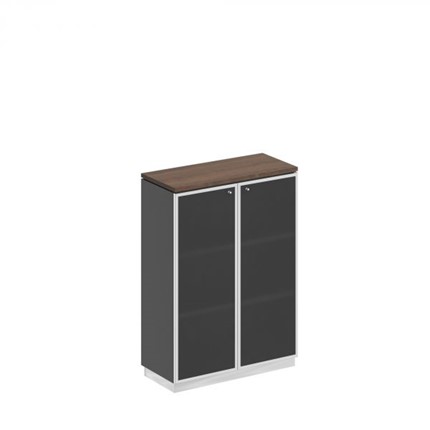 Шкаф для документов средний со стеклянными дверьми в рамке Bravo, дуб гладстоун/антрацит премиум (90х40х124,6) в Нижнекамске - изображение