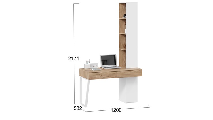 Компьютерный стол со шкафом комбинированным Порто СМ-393.15.012 (Белый жемчуг/Яблоня беллуно/Белый софт) в Нижнекамске - изображение 1