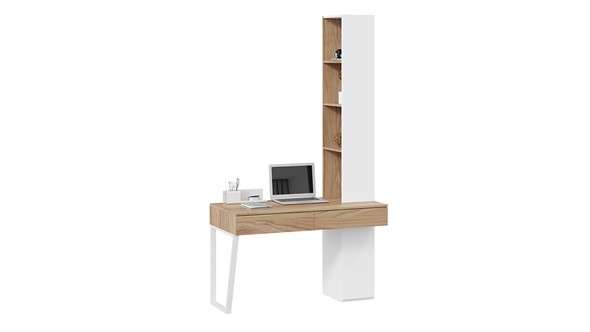 Компьютерный стол со шкафом комбинированным Порто СМ-393.15.012 (Белый жемчуг/Яблоня беллуно/Белый софт) в Нижнекамске - изображение