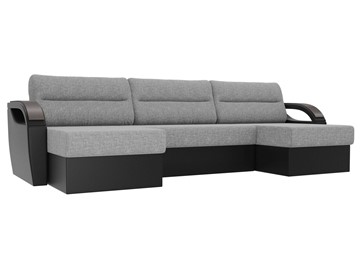 Большой П-образный диван Форсайт, Серый/Черный (рогожка/экокожа) в Альметьевске