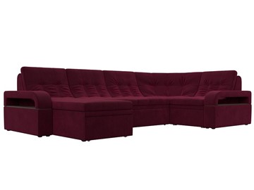 П-образный диван Лига-035, Бордовый (Микровельвет) в Набережных Челнах