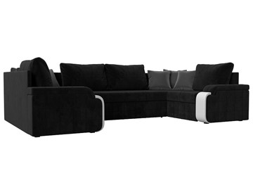 Большой П-образный диван Николь, Черный/Белый/Серый (велюр/экокожа) в Альметьевске