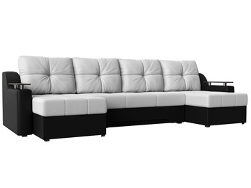 Большой П-образный диван Сенатор, Белый/Черный (Экокожа) боннель в Набережных Челнах