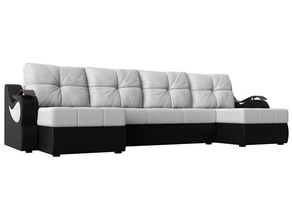 П-образный диван Меркурий П, Белый/черный (экокожа) в Нижнекамске - изображение