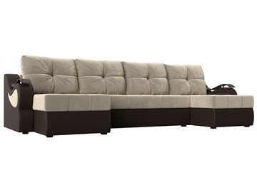 П-образный диван Меркурий П, Бежевый/коричневый (вельвет/экокожа) в Альметьевске
