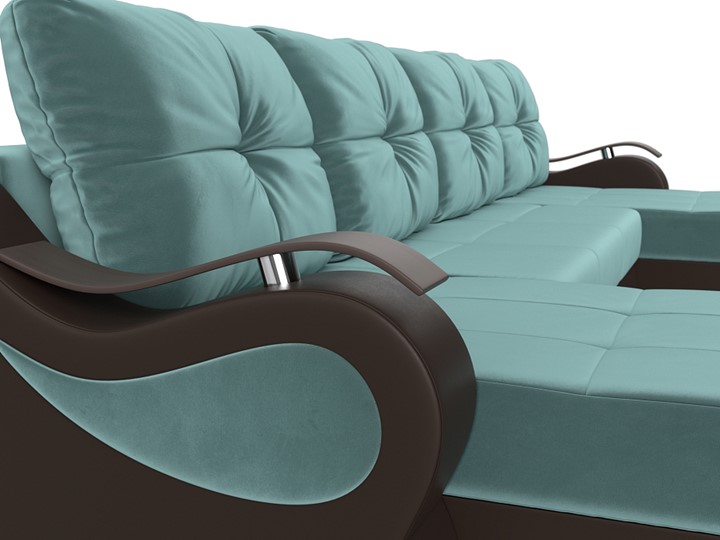 П-образный диван Меркурий П, Бирюзовый\Коричневый (Велюр\Экокожа) в Нижнекамске - изображение 4