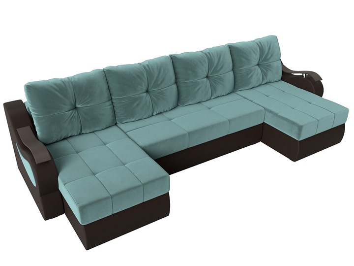 П-образный диван Меркурий П, Бирюзовый\Коричневый (Велюр\Экокожа) в Нижнекамске - изображение 5