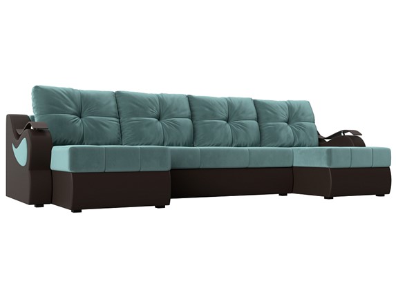 П-образный диван Меркурий П, Бирюзовый\Коричневый (Велюр\Экокожа) в Нижнекамске - изображение