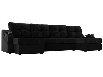 П-образный диван Меркурий П, Черный\Черный (Велюр\Экокожа) в Нижнекамске - предосмотр