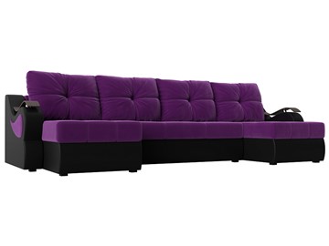 П-образный диван Меркурий П, Фиолетовый/черный (вельвет/экокожа) в Набережных Челнах