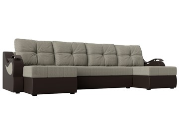 П-образный диван Меркурий П, Корфу 02 (рогожка)/коричневый (экокожа) в Нижнекамске