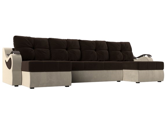 П-образный диван Меркурий П, Коричневый/бежевый (вельвет) в Альметьевске - изображение