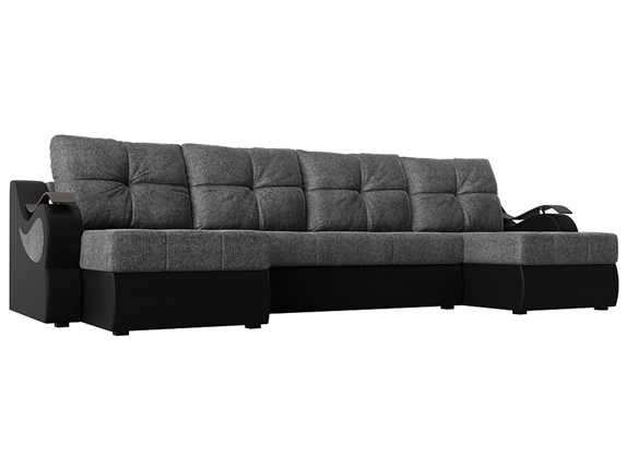 П-образный диван Меркурий П, Серый/черный (рогожка/экокожа) в Нижнекамске - изображение