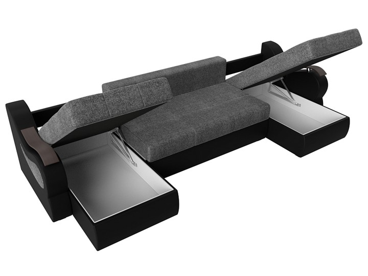 П-образный диван Меркурий П, Серый/черный (рогожка/экокожа) в Нижнекамске - изображение 6