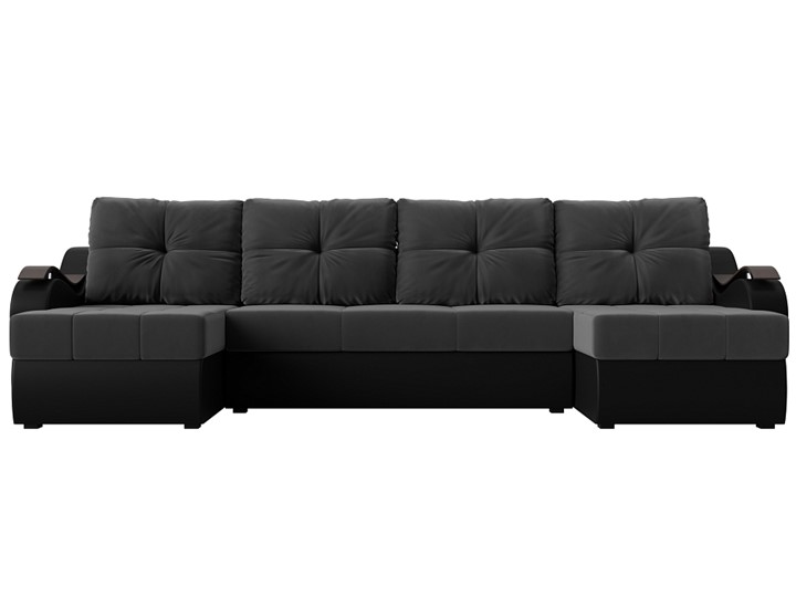 П-образный диван Меркурий П, Серый\Черный (Велюр\Экокожа) в Казани - изображение 2