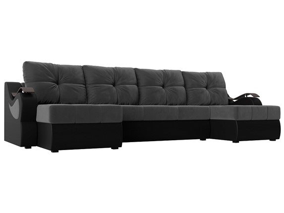 П-образный диван Меркурий П, Серый\Черный (Велюр\Экокожа) в Казани - изображение