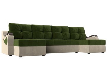 П-образный диван Меркурий П, Зеленый/бежевый (вельвет) в Набережных Челнах