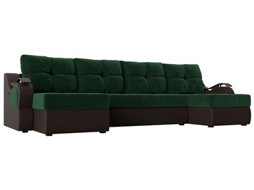 П-образный диван Меркурий П, Зеленый\Коричневый (Велюр\Экокожа) в Нижнекамске