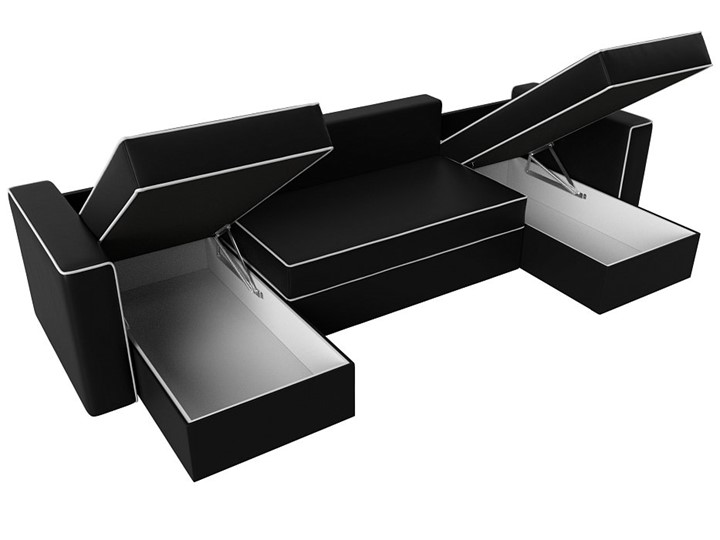 Большой П-образный диван Принстон, Черный (Экокожа) боннель в Нижнекамске - изображение 3