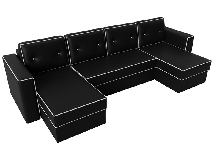 Большой П-образный диван Принстон, Черный (Экокожа) боннель в Нижнекамске - изображение 5