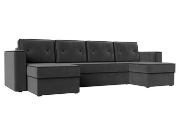 Большой П-образный диван Принстон, Серый\Черный (Велюр) боннель в Набережных Челнах