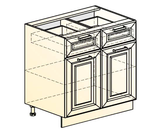 Кухонная тумба Атланта L800 (2 дв. гл. 2 ящ.) эмаль (белый/белый глянец патина золото) в Альметьевске - изображение 1