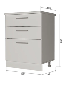 Кухонная тумба 3 ящика Н3Я 60, Серый/Белый в Альметьевске