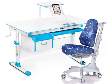 Комплект растущая парта + стул Mealux Mealux EVO Evo-40 BL (арт. Evo-40 BL + Y-528 F) / (стол+полка+кресло) / белая столешница / цвет пластика голубой в Альметьевске