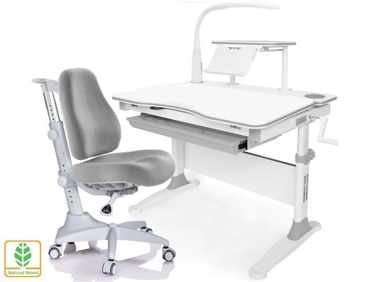 Растущая парта + стул Mealux EVO Evo-30 G (арт. Evo-30 G + Y-528 G) (дерево)/(стол+полка+кресло+чехол+лампа)/ белая столешница (дерево), цвет пластика серый в Нижнекамске - изображение