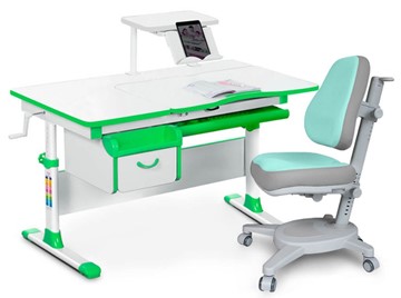Комплект растущая парта + стул Mealux EVO Evo-40 Z (арт. Evo-40 Z + Y-110 TG) / (стол+полка+кресло) / белый, зеленый, серый в Набережных Челнах
